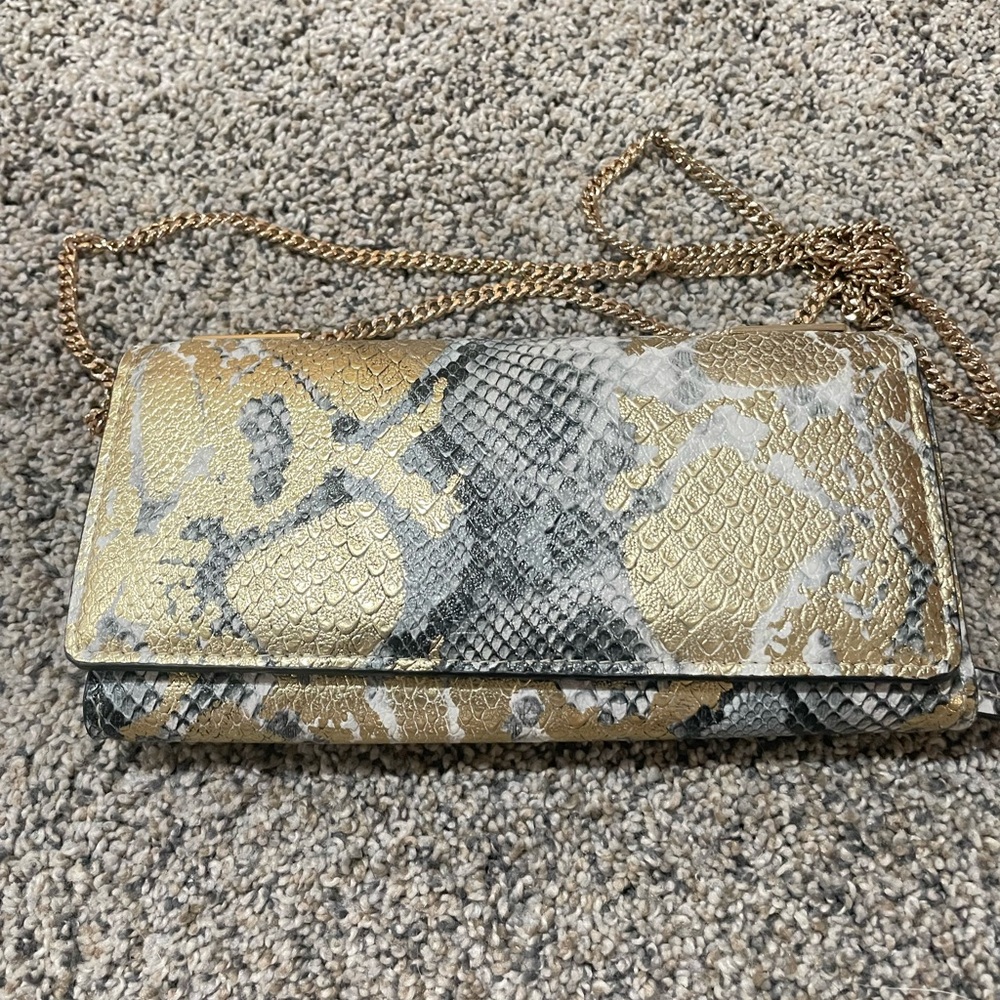 Macy's Gold and Gray Snake Print Clutch